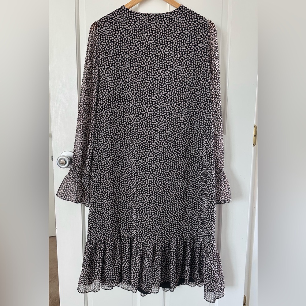 BODEN Black Pink Ditsy Floral Chiffon Long Sleeve A-line Midi Dress Size 10L - Picture 3 of 10